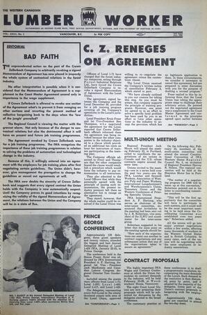   The Western Canadian Lumber Worker, Vol. XXXIII, No. 2, 2nd Issue Jan. 1966   , page 1