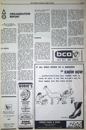   The Western Canadian Lumber Worker, Vol. XXXIII, No. 1, 1st Issue Jan. 1966   , page 6
