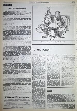   The Western Canadian Lumber Worker, Vol. XXXII, No. 22, 2nd Issue Nov. 1965   , page 12