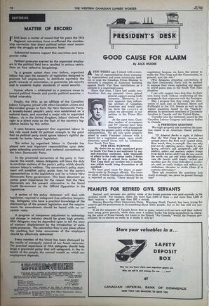   The Western Canadian Lumber Worker, Vol. XXXII, No. 9, 1st Issue May 1965   , page 12