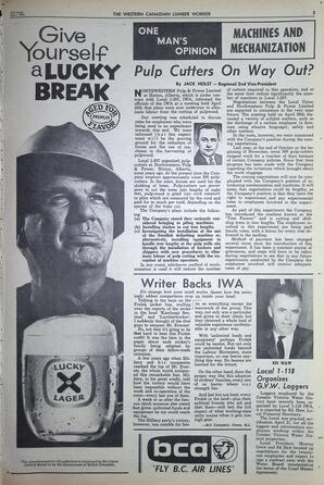   The Western Canadian Lumber Worker, Vol. XXXII, No. 8, 2nd Issue Apr. 1965   , page 5