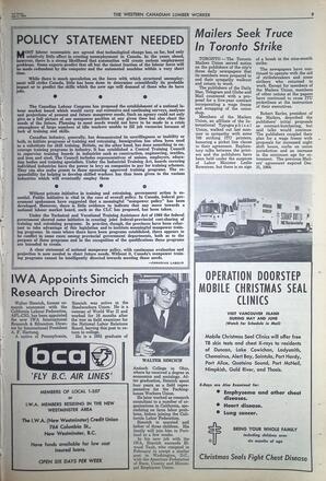   The Western Canadian Lumber Worker, Vol. XXXII, No. 7, 1st Issue Apr. 1965   , page 9