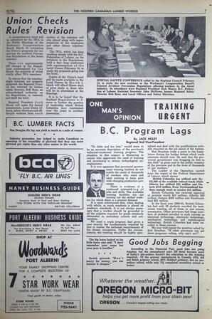   The Western Canadian Lumber Worker, Vol. XXXII, No. 3, 1st Issue Feb. 1965   , page 7