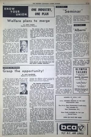   The Western Canadian Lumber Worker, Vol. XXXII, No. 1, 1st Issue Jan. 1965   , page 6