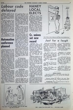   The Western Canadian Lumber Worker, Vol. XXXI, No. 21, 1st Issue Nov. 1964   , page 9