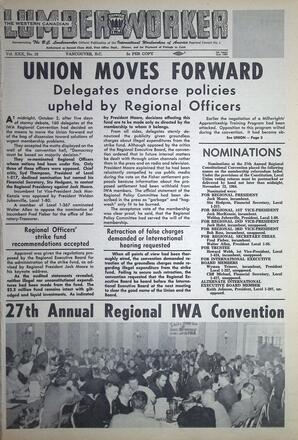   The Western Canadian Lumber Worker, Vol. XXXI, No. 19, 1st Issue Oct. 1964   , page 1