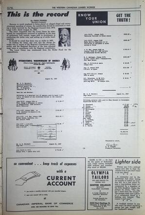   The Western Canadian Lumber Worker, Vol. XXXI, No. 17, 1st Issue Sep. 1964   , page 7