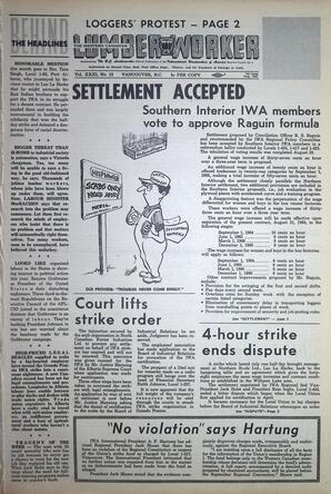   The Western Canadian Lumber Worker, Vol. XXXI, No. 15, 1st Issue Aug. 1964   , page 1