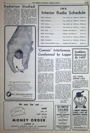   The Western Canadian Lumber Worker, Vol. XXXI, No. 11, 1st Issue Jun. 1964   , page 12