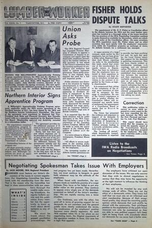   The Western Canadian Lumber Worker, Vol. XXXI, No. 7, 1st Issue Apr. 1964   , page 1