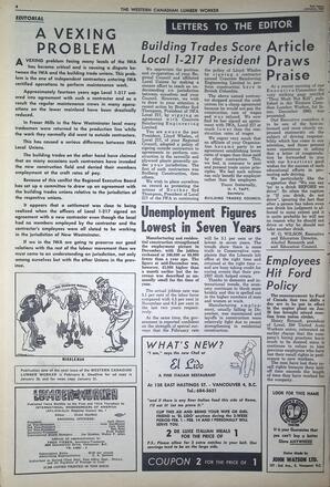   The Western Canadian Lumber Worker, Vol. XXXI, No. 2, 2nd Issue Jan. 1964   , page 4
