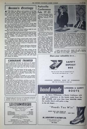   The Western Canadian Lumber Worker, Vol. XXX, No. 23, 1st Issue Dec. 1963   , page 4