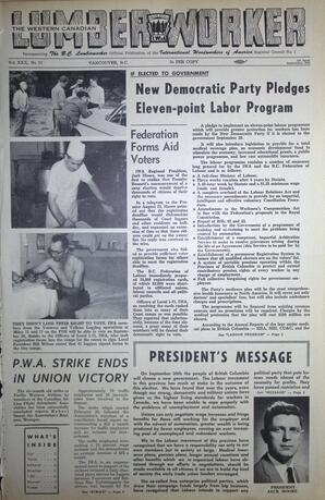   The Western Canadian Lumber Worker, Vol. XXX, No. 17, 1st Issue Sep. 1963   , page 1