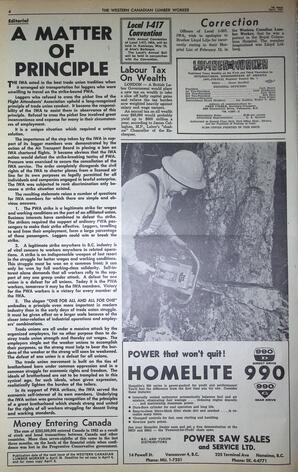   The Western Canadian Lumber Worker, Vol. XXX, No. 7, 1st Issue Apr. 1963   , page 4