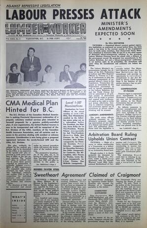   The Western Canadian Lumber Worker, Vol. XXX, No. 3, 1st Issue Feb. 1963   , page 1