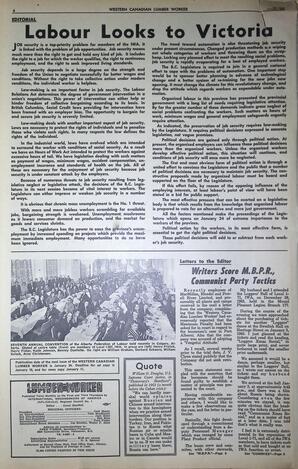   The Western Canadian Lumber Worker, Vol. XXX, No. 1, 1st Issue Jan. 1963   , page 4