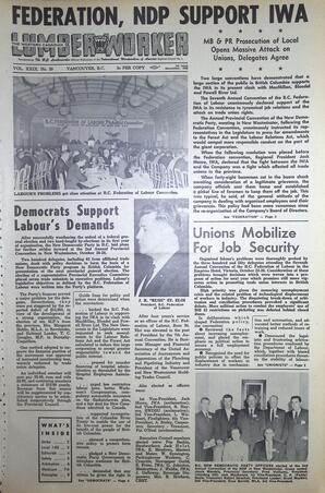   The Western Canadian Lumber Worker, Vol. XXIX, No. 20, 1st Issue Nov. 1962   , page 1