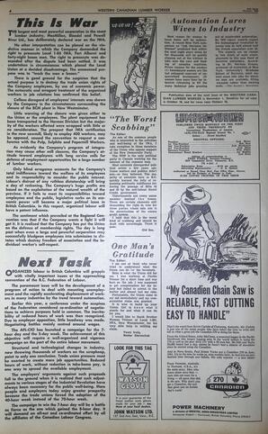   The Western Canadian Lumber Worker, Vol. XXIX, No. 18, 2nd Issue Oct. 1962   , page 4