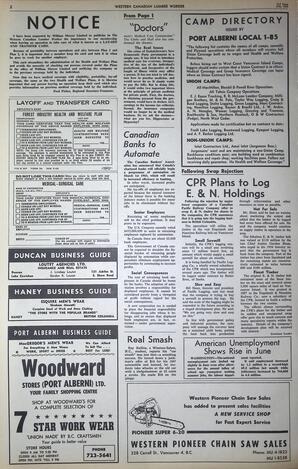   The Western Canadian Lumber Worker, Vol. XXIX, No. 13, 2nd Issue Jul. 1962   , page 2