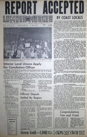   The Western Canadian Lumber Worker, Vol. XXIX, No. 10, 1st Issue Jun. 1962   , page 1