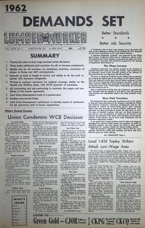   The Western Canadian Lumber Worker, Vol. XXIX, No. 5, 1st Issue Mar. 1962   , page 1