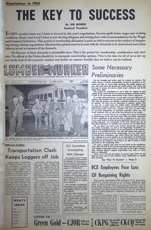   The Western Canadian Lumber Worker, Vol. XXIX, No. 1, 1st Issue Jan. 1962   , page 1