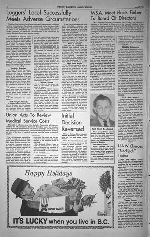   The Western Canadian Lumber Worker, Vol. XXVIII, No. 23, 1st Issue Dec. 1961   , page 2