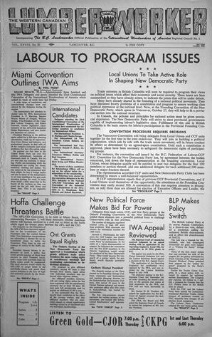   The Western Canadian Lumber Worker, Vol. XXVIII, No. 20, 2nd Issue Oct. 1961   , page 1