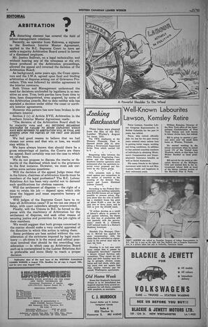   The Western Canadian Lumber Worker, Vol. XXVIII, No. 15, 1st Issue Aug. 1961   , page 4
