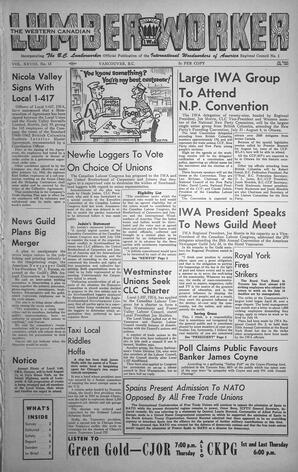   The Western Canadian Lumber Worker, Vol. XXVIII, No. 13, 1st Issue Jul. 1961   , page 1