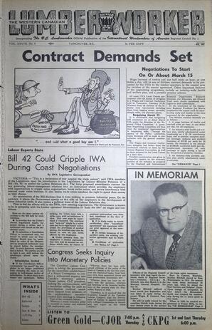   The Western Canadian Lumber Worker, Vol. XXVIII, No. 4, 2nd Issue Feb. 1961   , page 1
