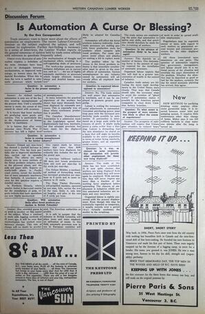   The Western Canadian Lumber Worker, Vol. XXVII, No. 22, 2nd Issue Nov. 1960   , page 6