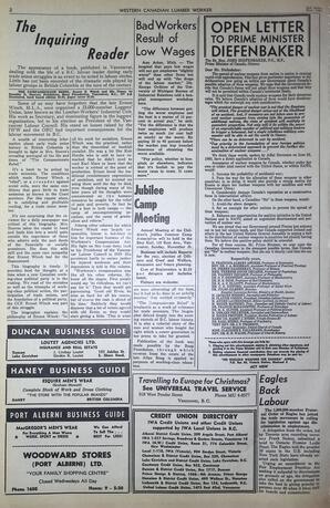   The Western Canadian Lumber Worker, Vol. XXVII, No. 22, 2nd Issue Nov. 1960   , page 2