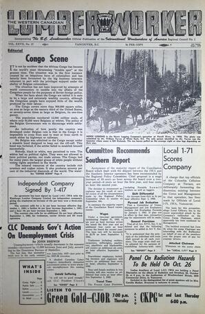   The Western Canadian Lumber Worker, Vol. XXVII, No. 17, 1st Issue Sep. 1960   , page 1