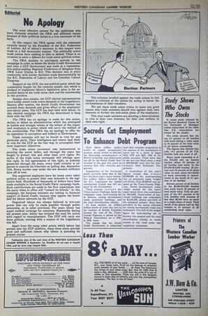   The Western Canadian Lumber Worker, Vol. XXVII, No. 16, 2nd Issue Aug. 1960   , page 4