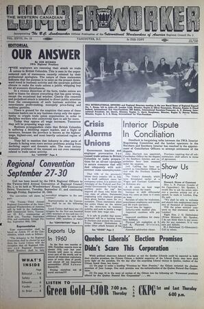   The Western Canadian Lumber Worker, Vol. XXVII, No. 13, 1st Issue Jul. 1960   , page 1