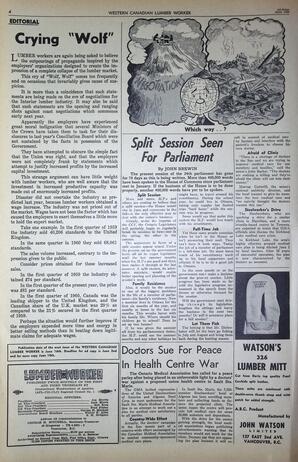   The Western Canadian Lumber Worker, Vol. XXVII, No. 11, 1st Issue Jun. 1960   , page 4