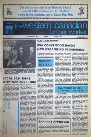   The Western Canadian Lumber Worker, Vol. XLV No. 6, Dec. 1977   , page 1