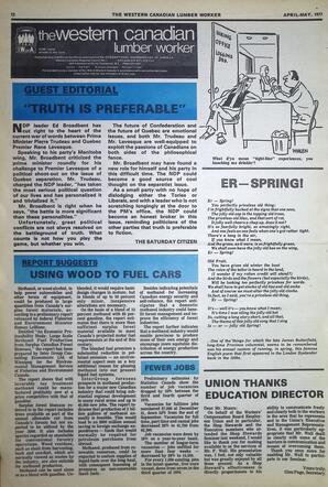   The Western Canadian Lumber Worker, Vol. XLV No. 2, Apr.-May. 1977   , page 12
