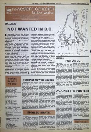   The Western Canadian Lumber Worker, Vol. XLIV No. 5, Oct.-Nov. 1976   , page 16