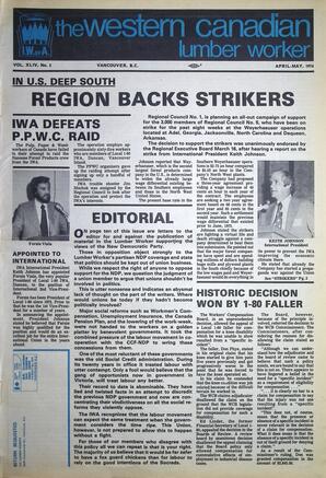   The Western Canadian Lumber Worker, Vol. XLIV No. 2, Apr.-May 1976   , page 1
