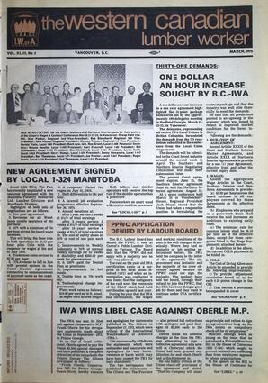   The Western Canadian Lumber Worker, Vol. XLIII No. 2, Mar. 1975   , page 1