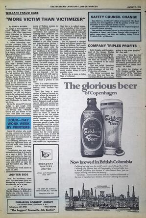   The Western Canadian Lumber Worker, Vol. XLII No. 6, Aug. 1974   , page 8
