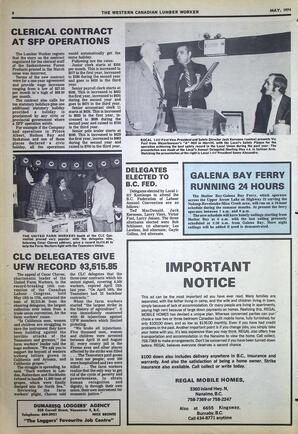   The Western Canadian Lumber Worker, Vol. XLII No. 4, May. 1974   , page 8