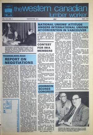   The Western Canadian Lumber Worker, Vol. XLII No. 4, May. 1974   , page 1