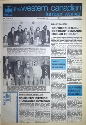   The Western Canadian Lumber Worker, Vol. XLII No. 2, Mar. 1974   , page 1