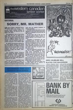   The Western Canadian Lumber Worker, Vol. XLI No. 6, Jun.-Jul. 1973   , page 16