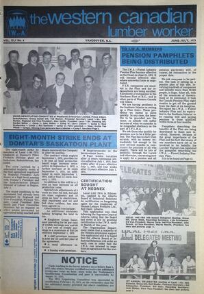   The Western Canadian Lumber Worker, Vol. XLI No. 6, Jun.-Jul. 1973   , page 1