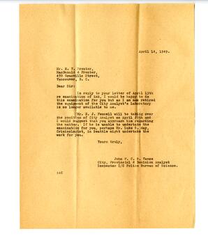 Reply letter to Mr. R.V. Prenter, from Vance: 14-Apr-49