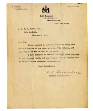 Letter to Vance from F.T. Underhill: 13-May-14